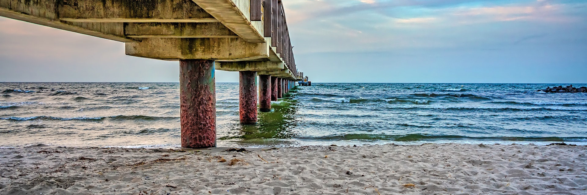 Sea Bridge Pillar Beach Sand Sea Baltic Sea